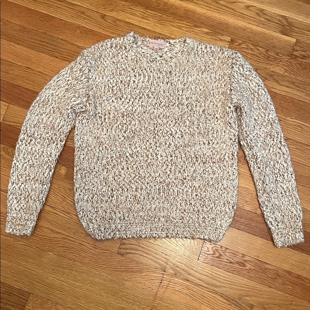 Philosophy Women's Cream/Beige Fuzzy Pebble Knit Sweater Size XS